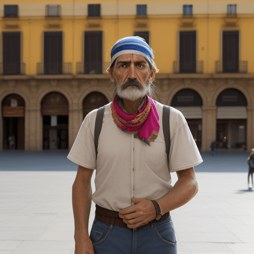 AI generated: Hombre,ropa informal,estilo años 80, 
bandana, probeta en la mano izquierda,matraz en la mano derech...