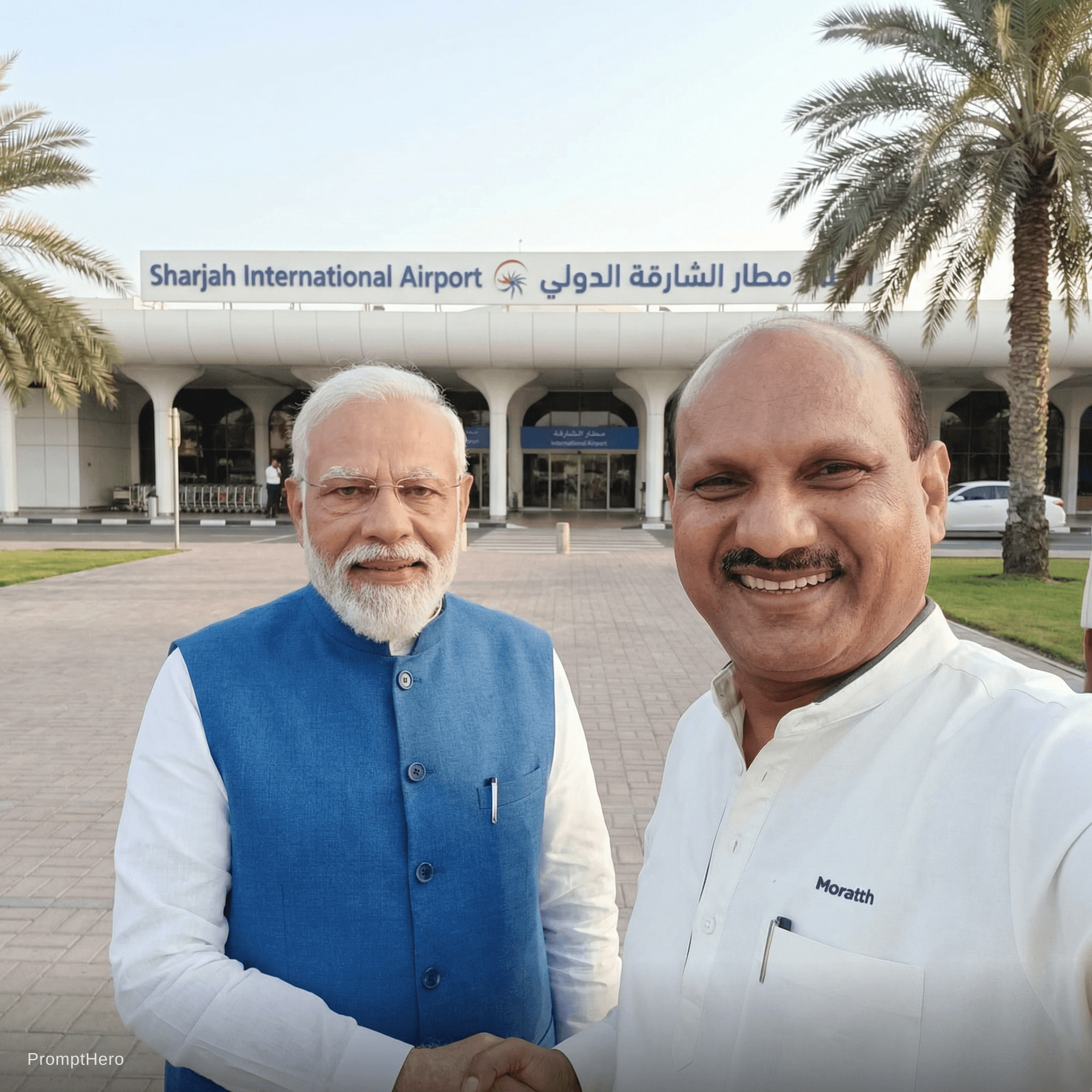 AI generated: with narendra modi in front of sharjah airport