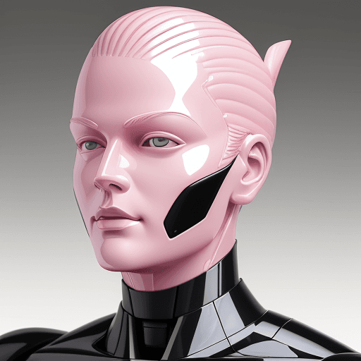 AI generated: man bionic ceramic glossy pink face sculpture, pushed out of the background, front view, brightly li...