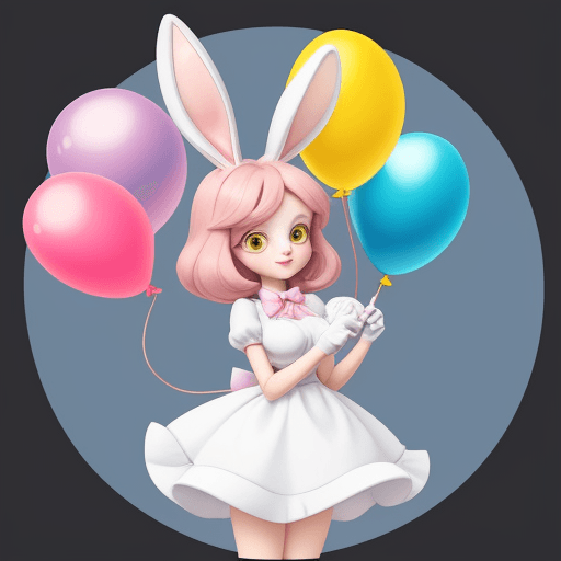 AI generated: Cartoon rabbit, female, holding a balloon