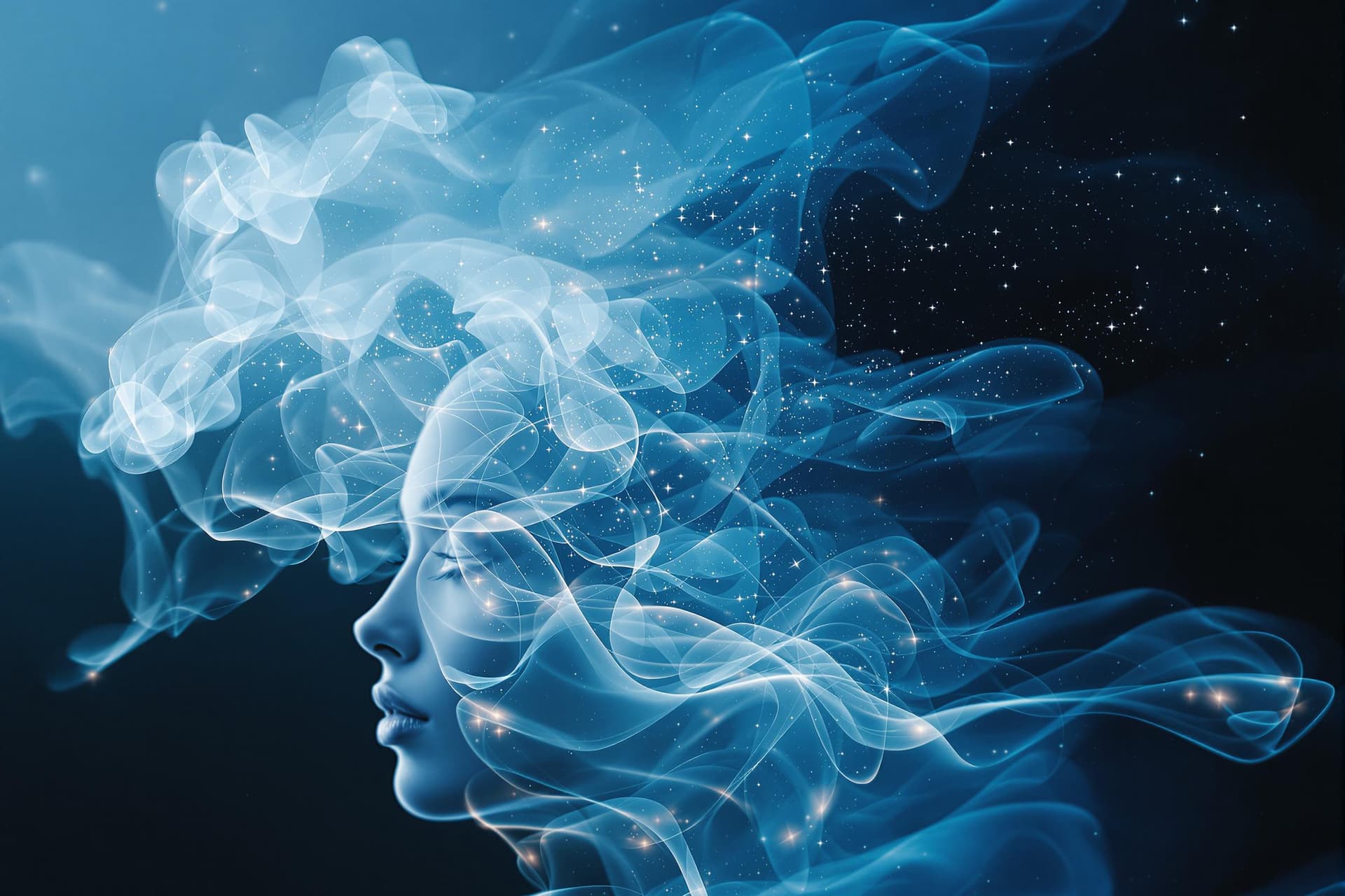 AI generated: surreal semi realistic landscape photograph, cool blue light to dark gradients, muted soft tones, da...