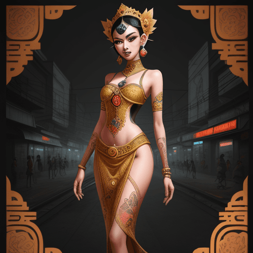 AI generated: slim pretty young female drawing in javanese culture costume, in the style of gloomy metropolises, p...