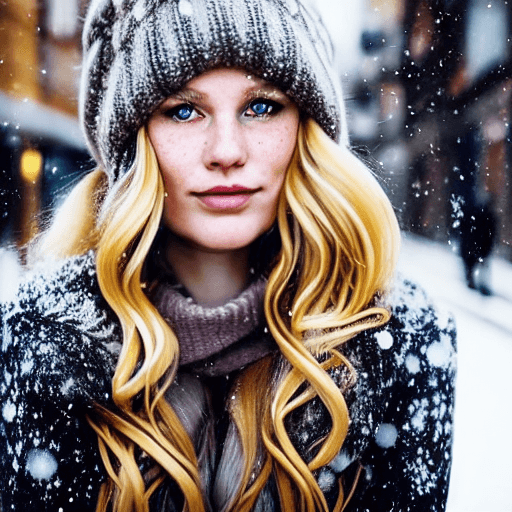 AI generated: professional portrait photograph of a gorgeous Norwegian girl in winter clothing with long wavy blon...