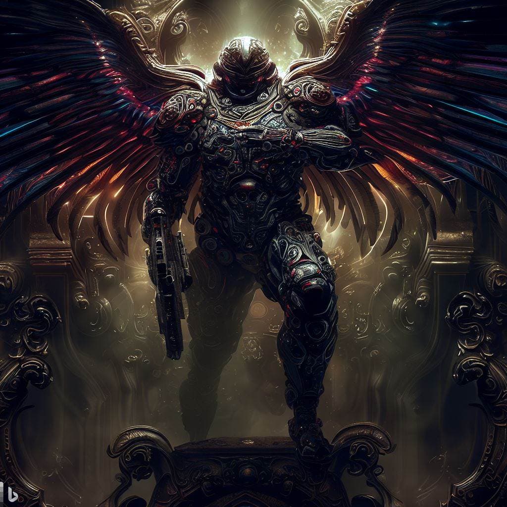 AI generated: cyber warrior of giger, Hans «Rüdi» Giger, Wings, dark art, Art of Giger, light, stunning, hypermaxi...