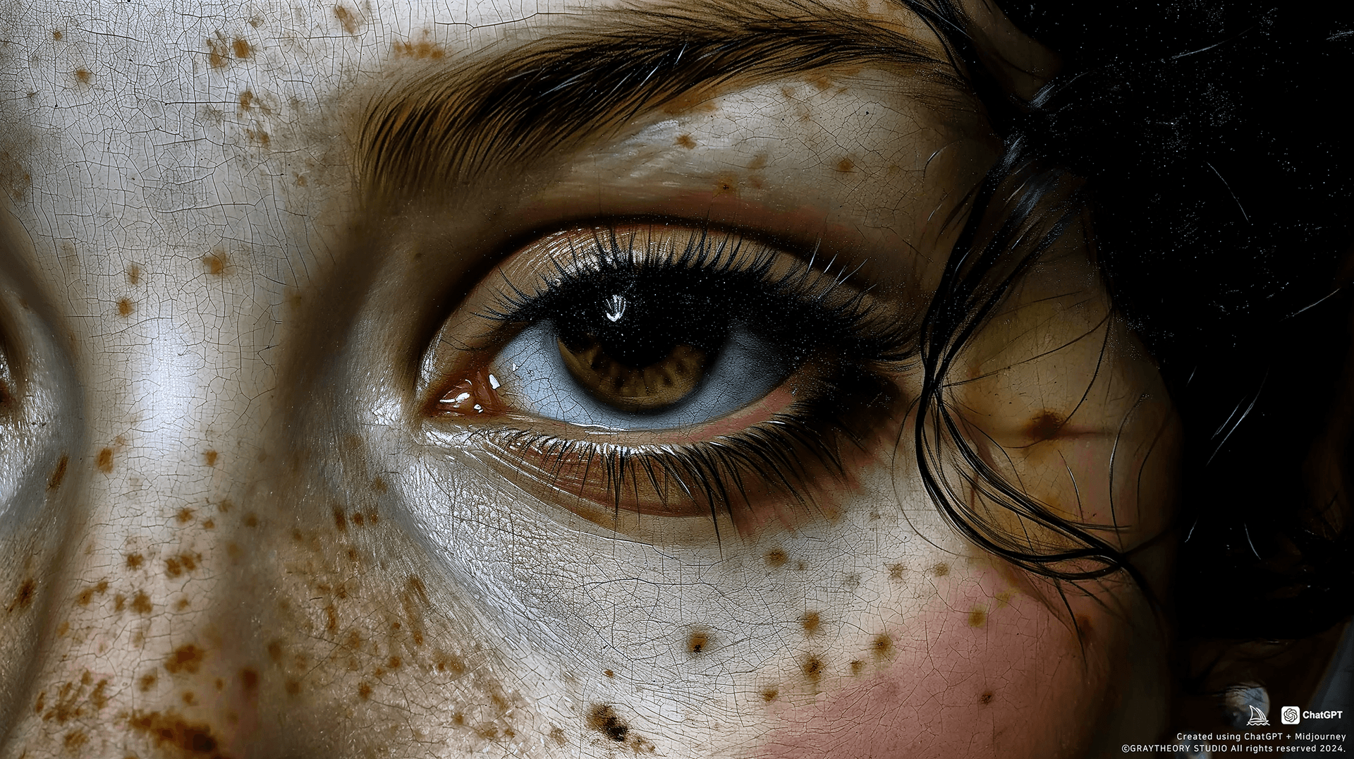 AI generated: portraits, woman, oil painting, grainy painting, empty eye, minimalist avant-garde drawing, many det...