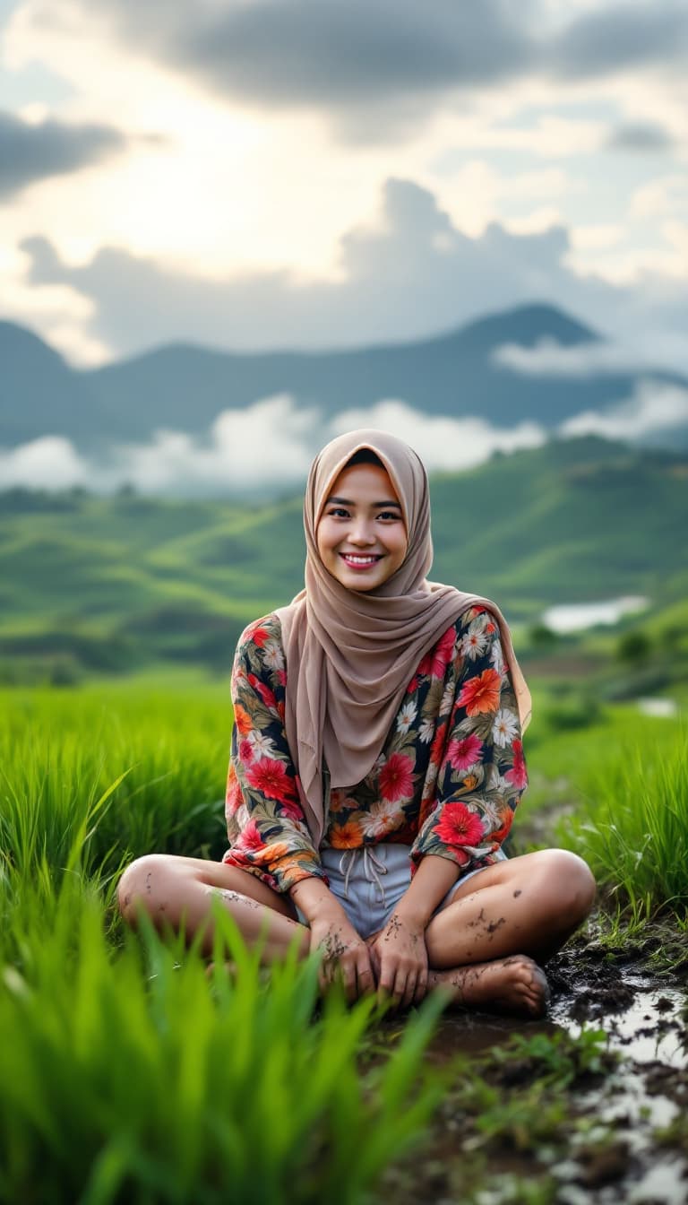 AI generated: Realistic full body high resolution view of a typical 27 year old hijab wearing Indonesian female mo...