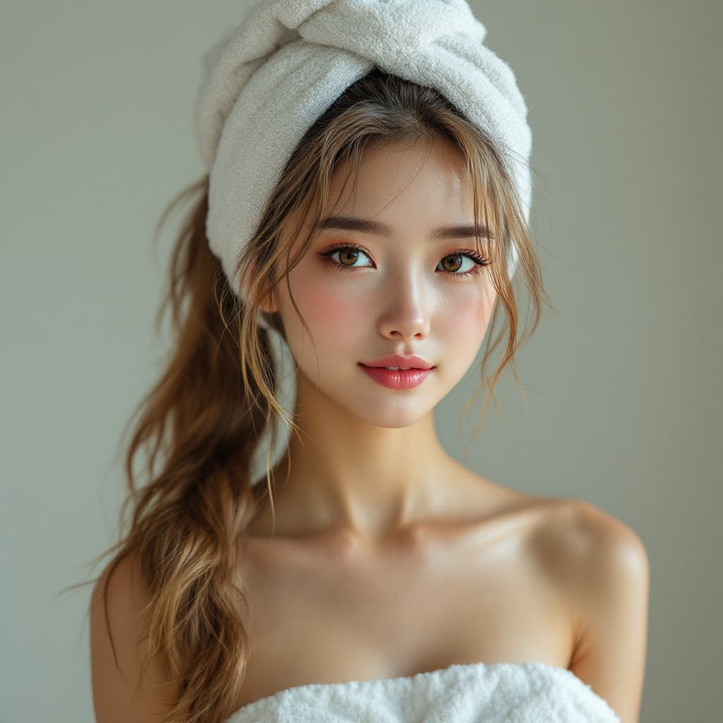 AI generated: blonde beautiful hair, a portrait of a southeast asian beautiful girl with medium length brown hair,...