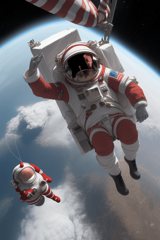 AI generated: a photo of Santa Claus flying out to space as an astronaut <lora:iu_V35:1>