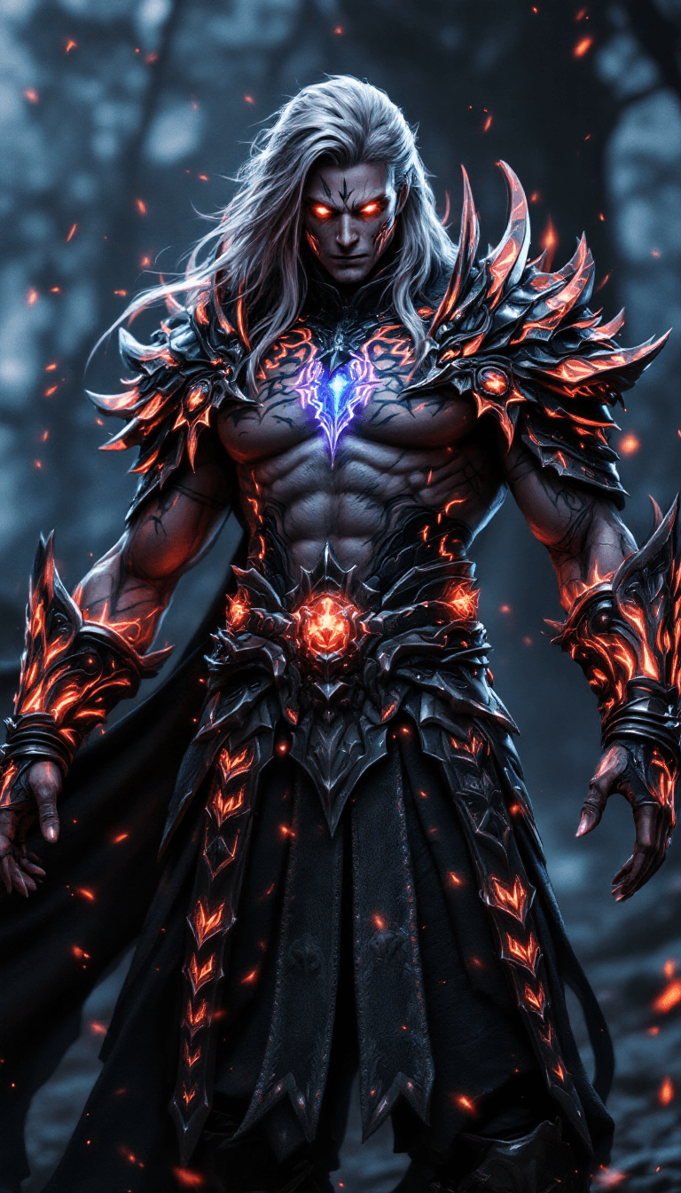 AI generated: final fantasy, male, warrior, fantasy big beautifull full body fantasy rpg armor with extrem many de...