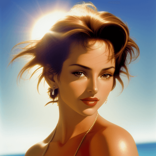 AI generated: Perfect Portrait of a beautiful woman Herb Ritts style sun int he back blurred background  reduced c...
