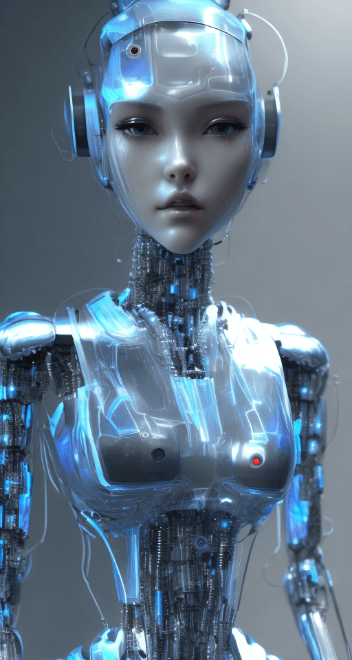 AI generated: Transparent Elegant Anime Futuristic Android Humanoid Robot, Cyberpunk Artificial Intelligence Movie...