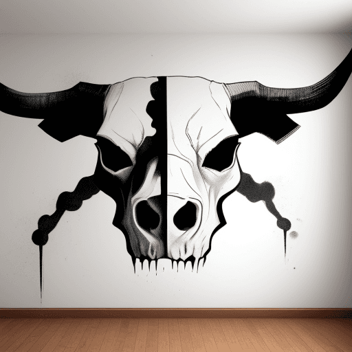 AI generated: Walltattoo bullskull black and white
