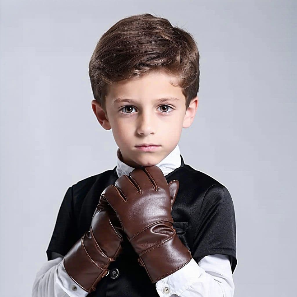 AI generated: a boy dressed in a leather gloves