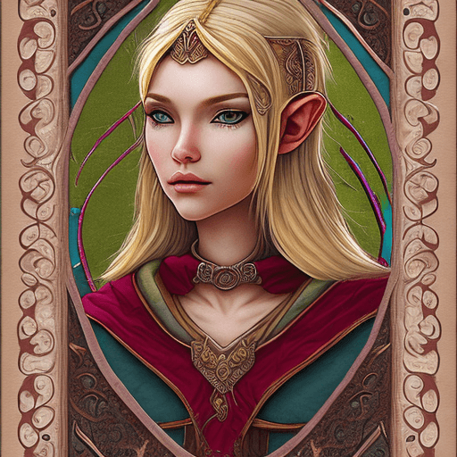 AI generated: young, blonde, female, elf druid rug character