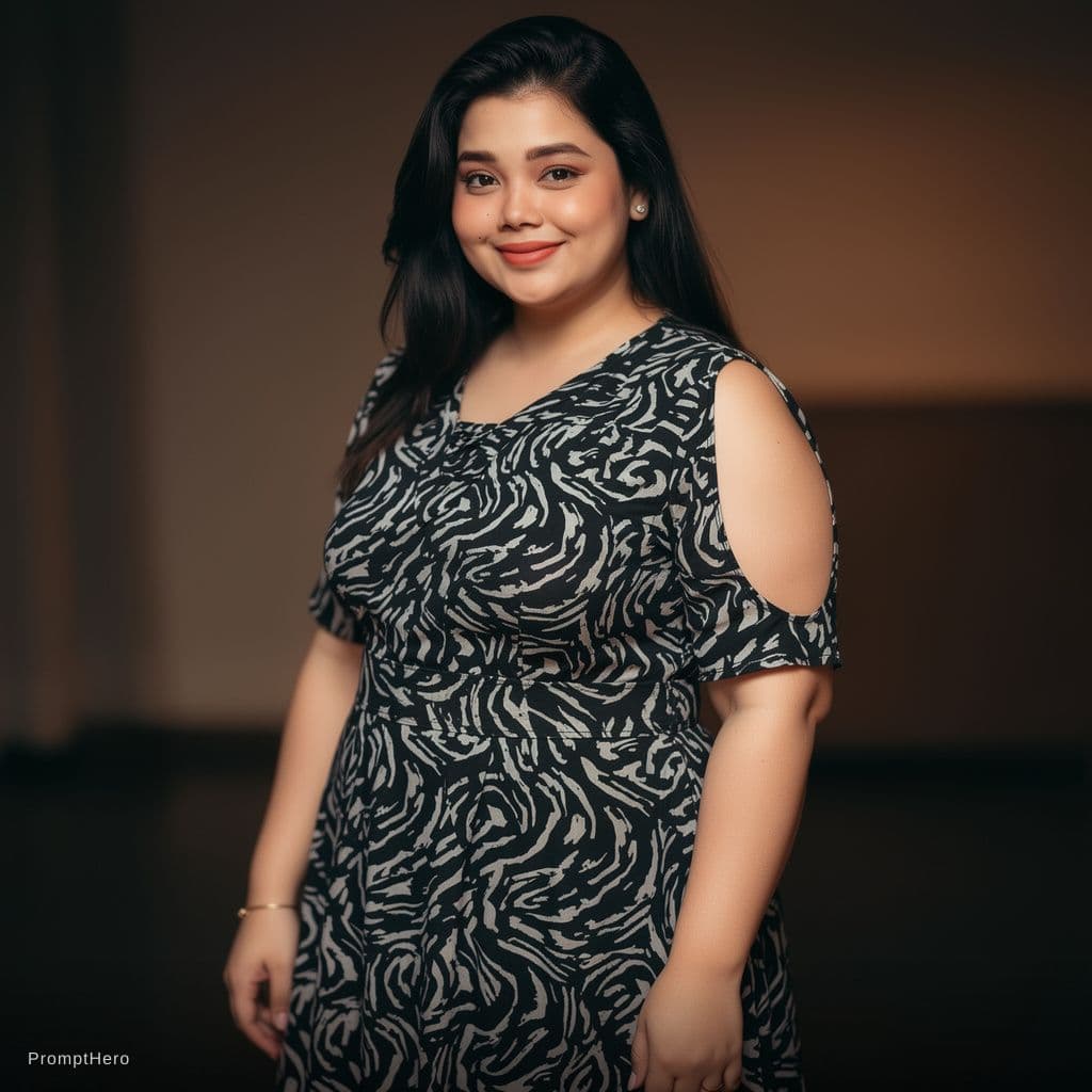 AI generated: a full BODY pretty sexy moody smile sexy charming face front cleavage sexy view plus size Indian Bol...