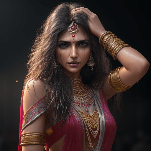 AI generated: Beautiful Indian fair female model, RAW colours, highly detailed skin, full body provocative wet bod...