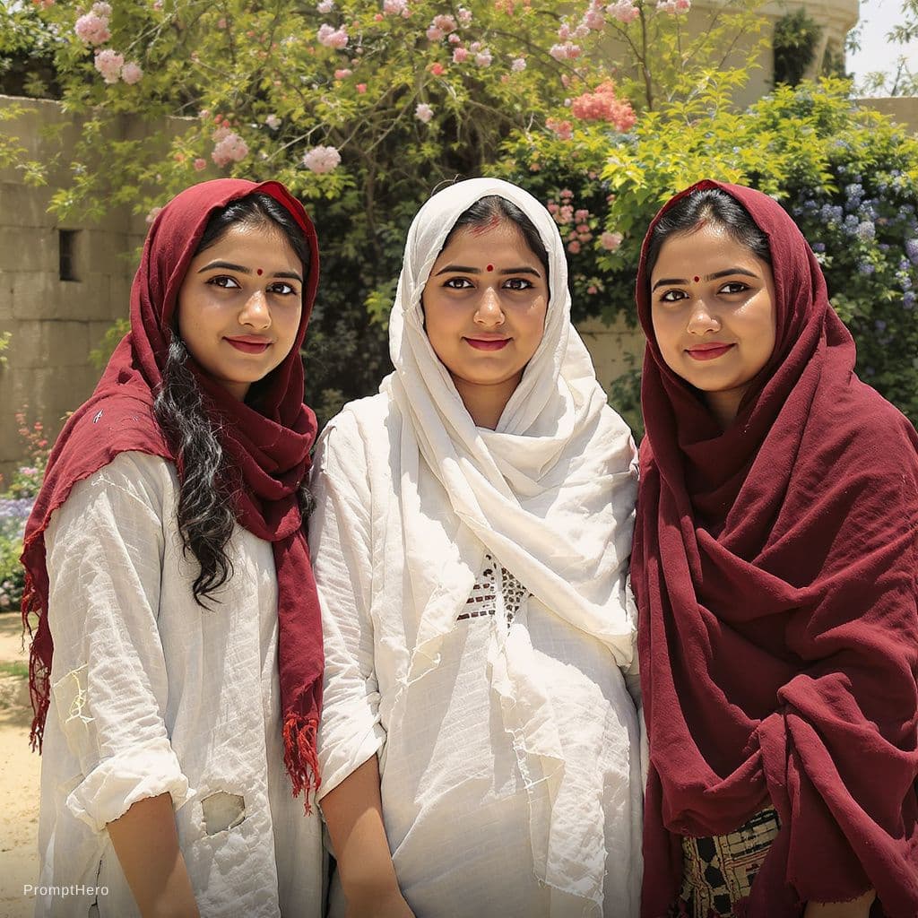 AI generated: Three 18, 19, 20 years old poor BROWN skinned UGLY afghan girls with big chest and pregnant belly wh...