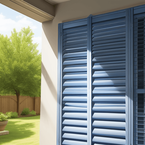 AI generated: photo of a blue louvered window 