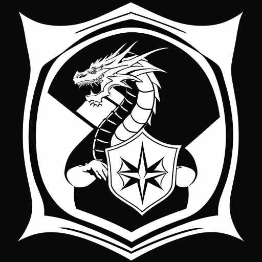 AI generated: Modern geometric thick line flat vector badge shield logo of dragon, outline only, black and white, ...