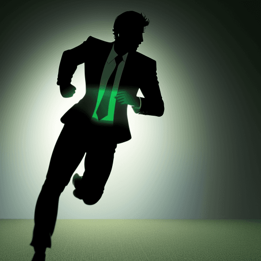 AI generated: "A hyper-realistic scene featuring the silhouette of a man running from left to right, as if escapin...