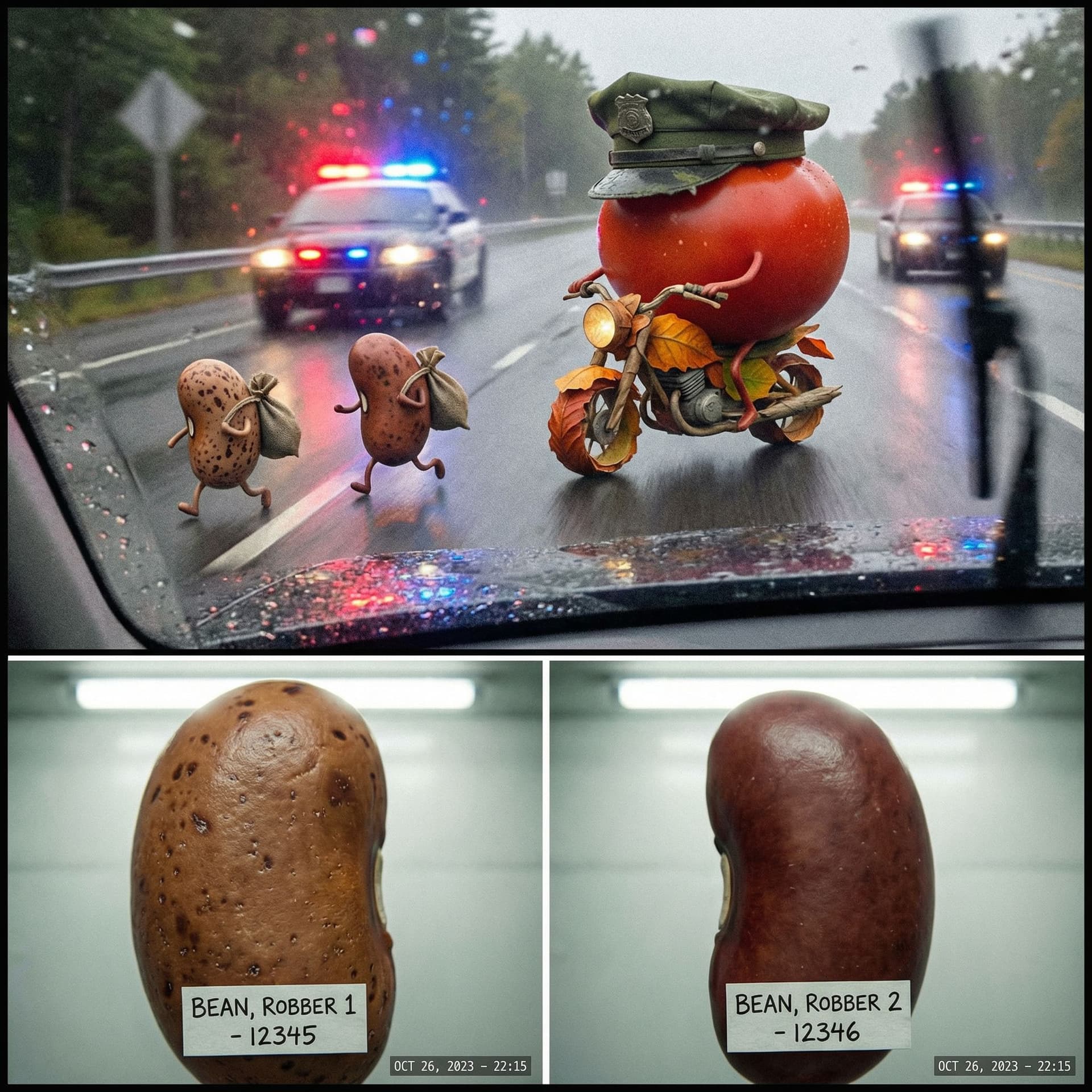 AI generated: A three-part composite image.

Top (largest section): an ultra-photorealistic, cinematic phone-camer...