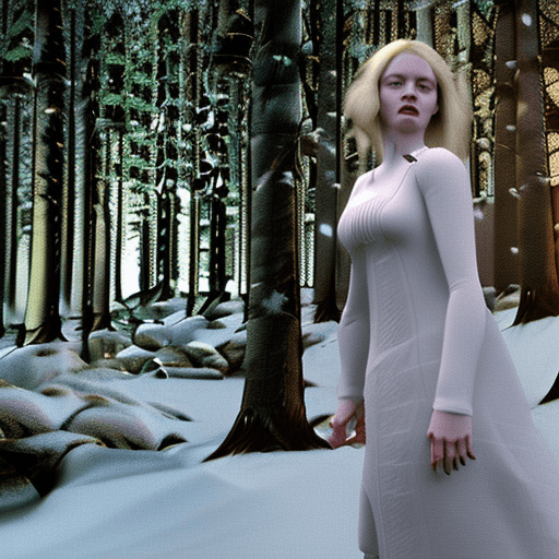 AI generated: Photo of a ultra realistic resemble carlisle cullen an albino female vampire pale skin white clothes...