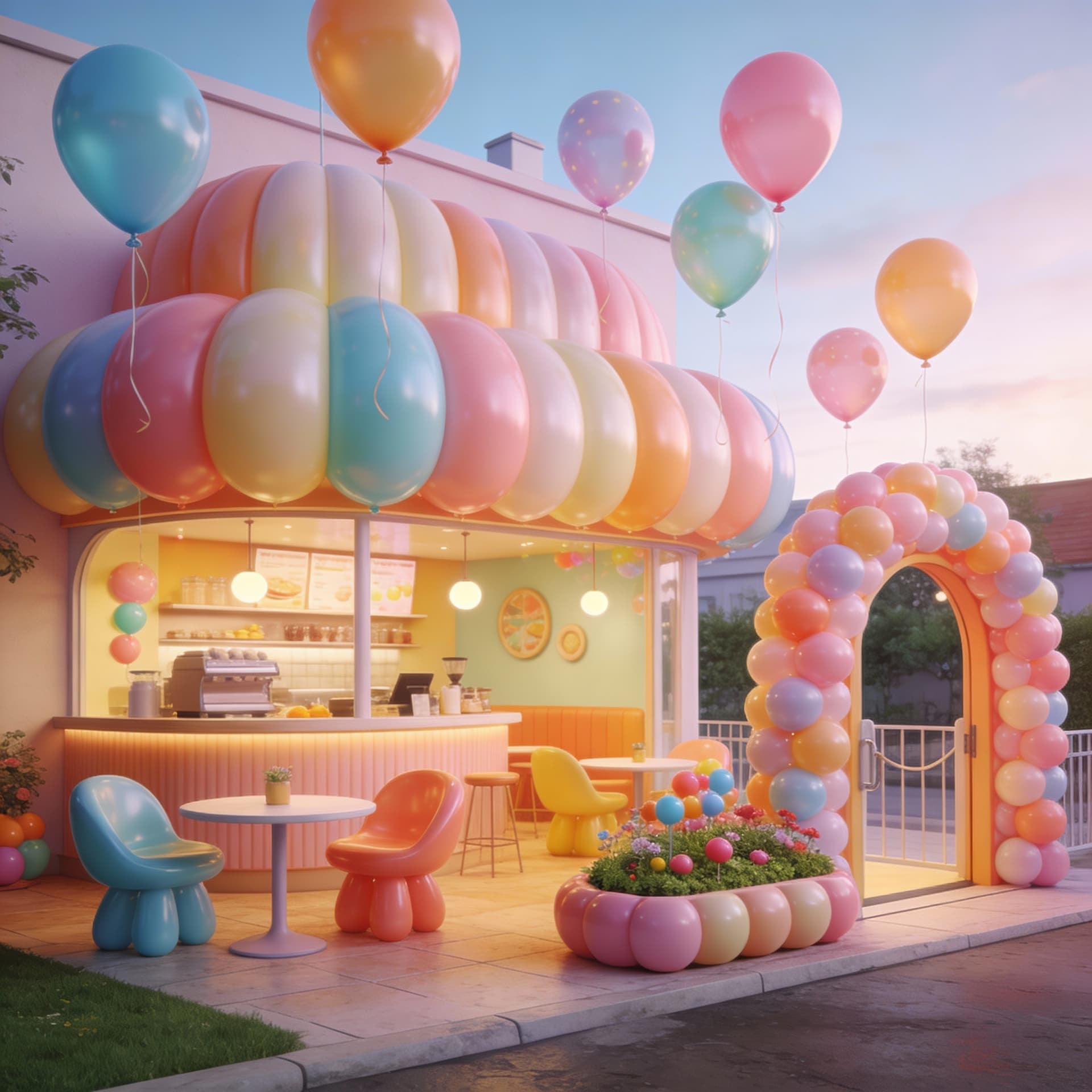 AI generated: 3d, balloon cafe