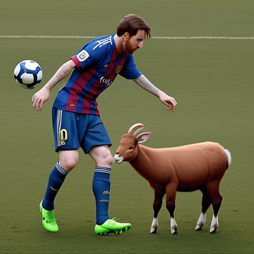 AI generated: Messi jugando con una cabra