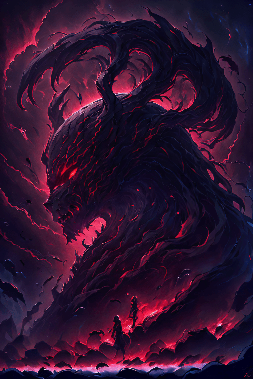 AI generated: masterpiece, best quality, high quality,(a dark shapeless creature with a dark red glow and red eyes...