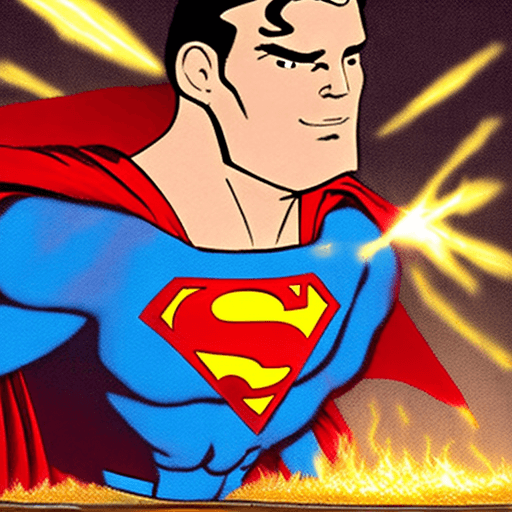 AI generated: superman with red glowing laser coming out of his eyes burning a toast bread