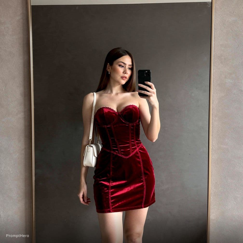 AI generated: Fotografía de cuerpo completo en un espejo grande de pared, de una mujer joven no cambies su rostro ...