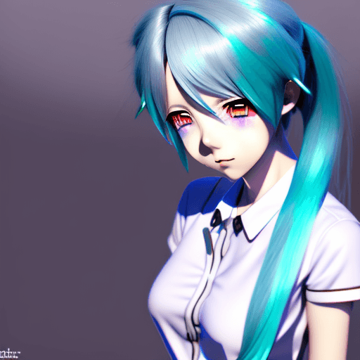 AI generated: anime girl with blue hair and a white shirt posing, mikudayo, anime moe artstyle, pixiv 3dcg, anime ...