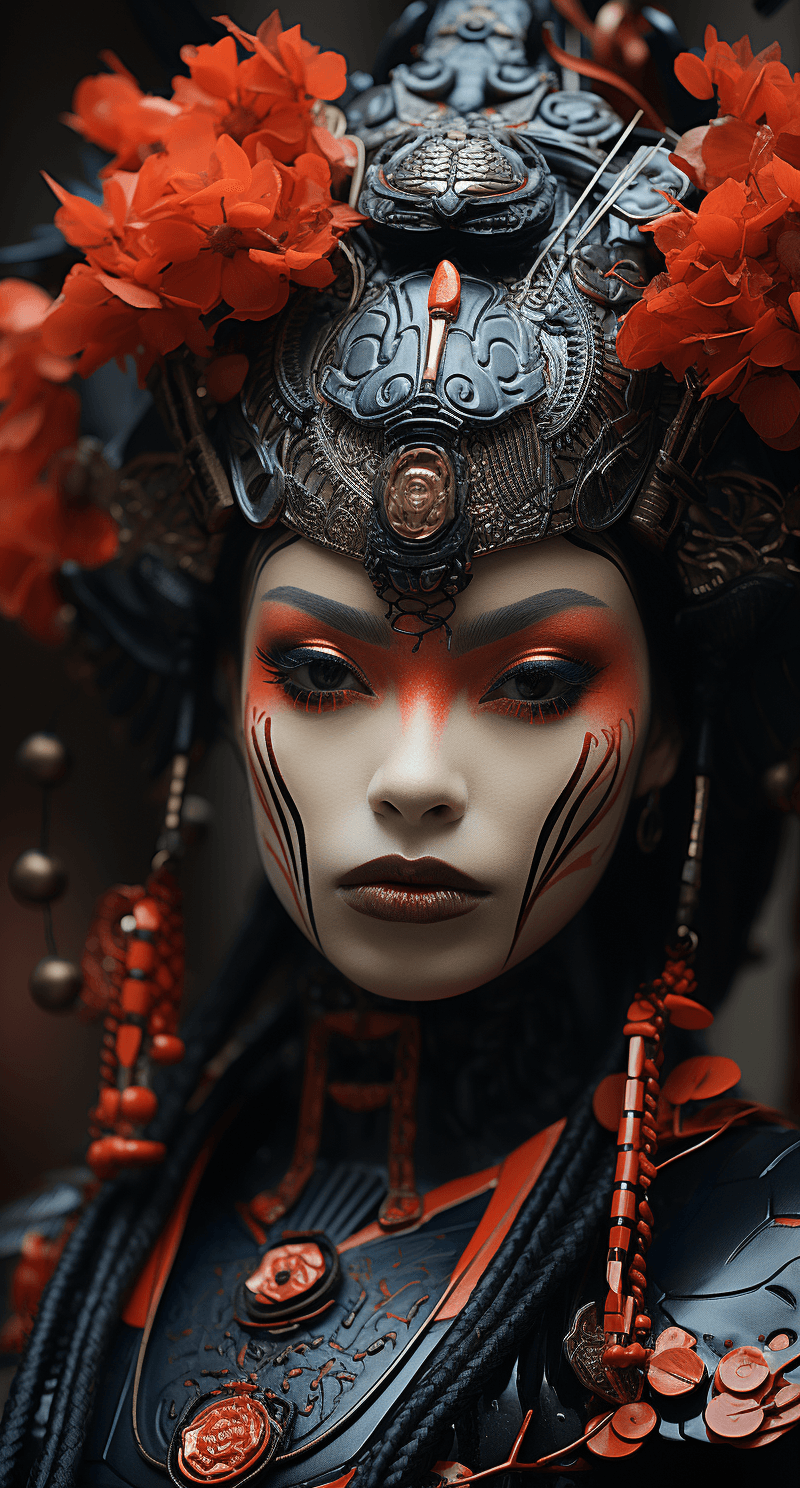 AI generated: geisha, female anime character dressed, in the style of panasonic lumix s pro 50mm f/1.4, futuristic...