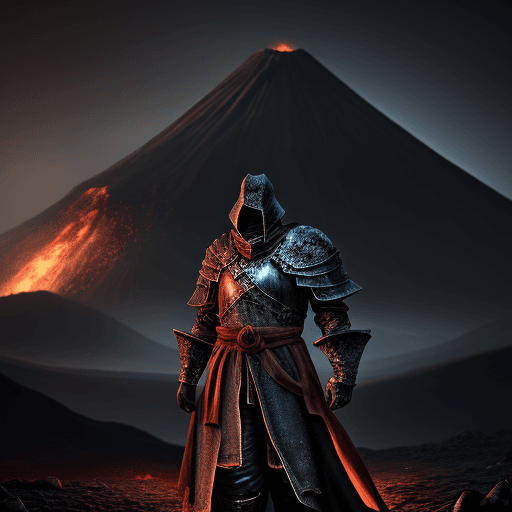 AI generated: Dark souls sorcerer with vulcano in the background