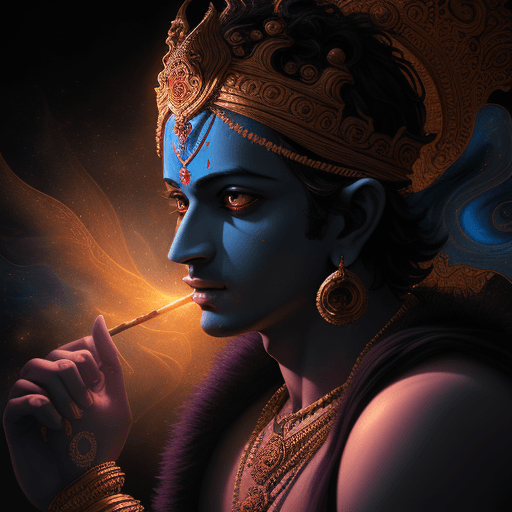 AI generated: Lord Krishna, in dynamic, atmosphere of darkness and horror, celestial form and universe in backgrou...