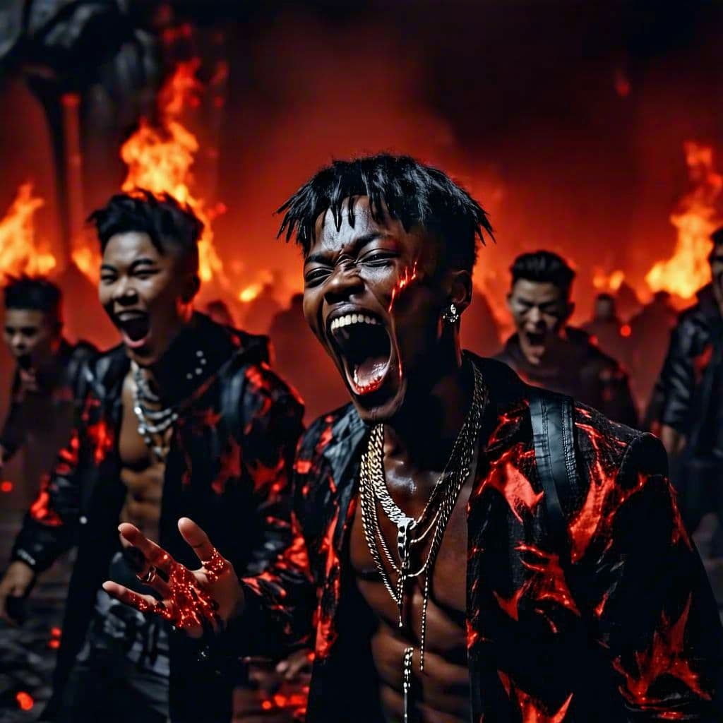 AI generated: ksi, kai cenat, ricegum, in hell, suffering