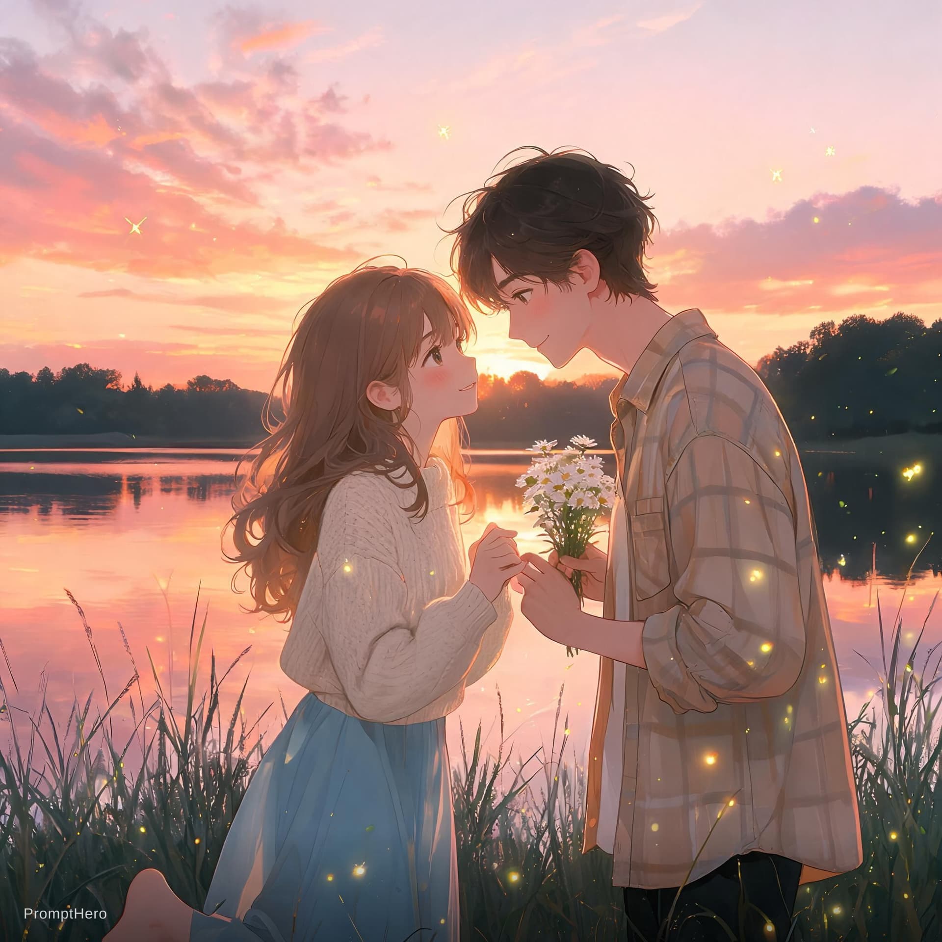 AI generated: Create a vivid romantic scene with two characters: include atmosphere, emotional tension, motivation...