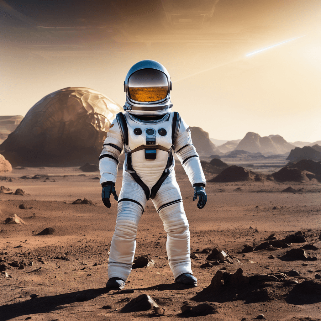 AI generated: An intrepid 37-year-old space archaeologist, wearing a space-ready archaeology suit and holding an e...