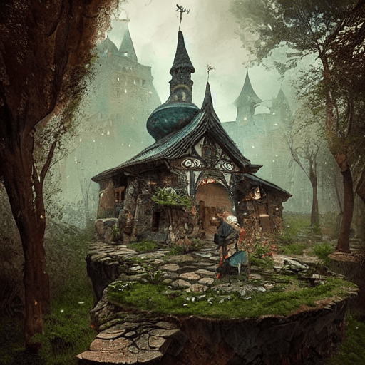 AI generated: Adobe photoshop terrarium fantasy medieval ancient russian village on floating rock photo manipulati...