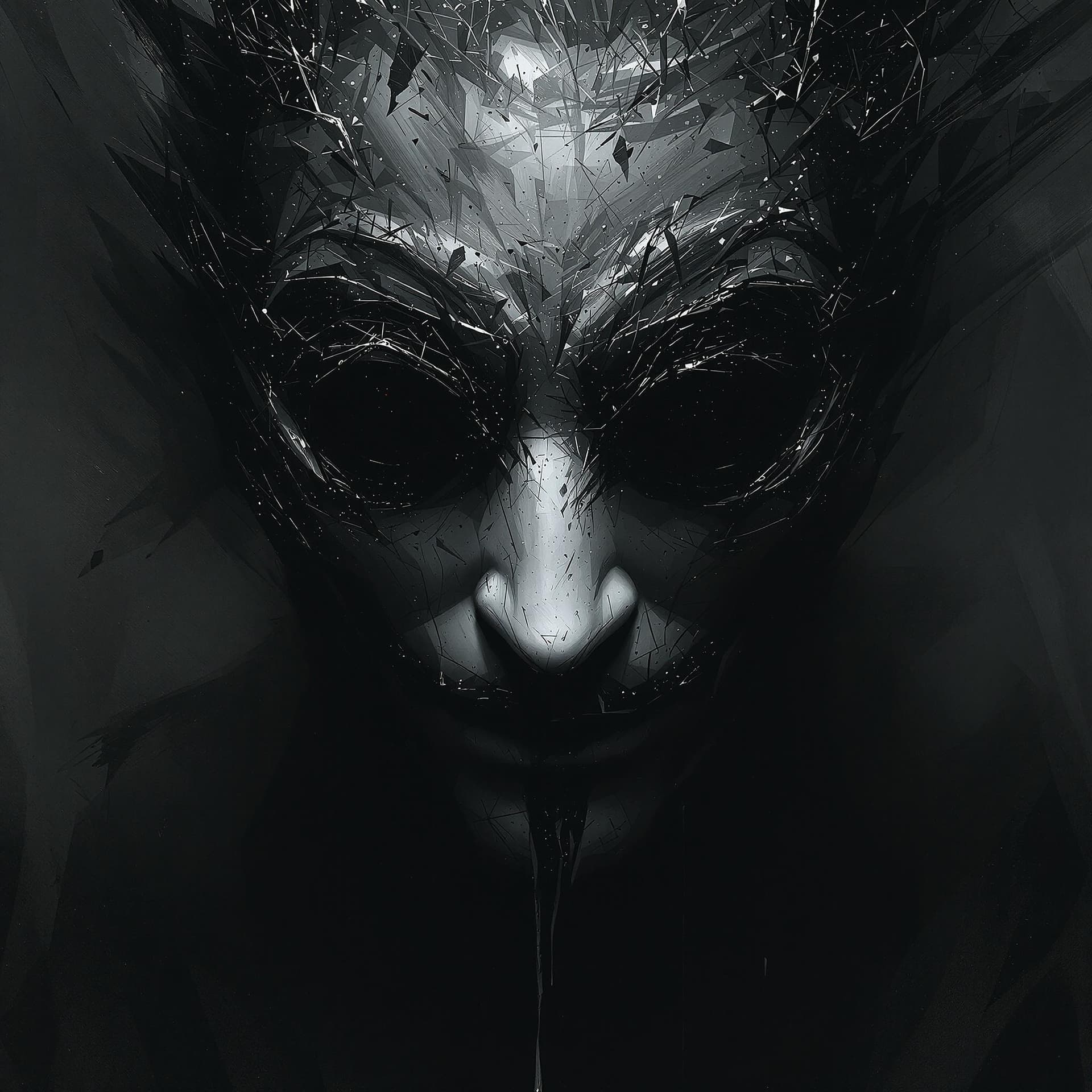 AI generated: digital wallpaper portrait of an anonymous, no face, gloomy background, horror, brutal, majestic, ci...