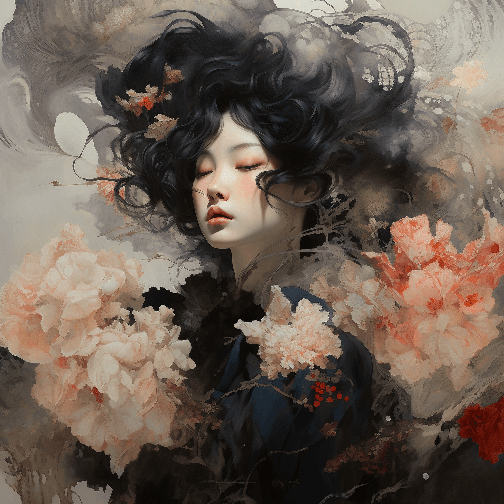 AI generated: Masterpiece, female, adrian ghenie, takato yamamoto, dream, ornate, whimsical fantasy elegant rose f...