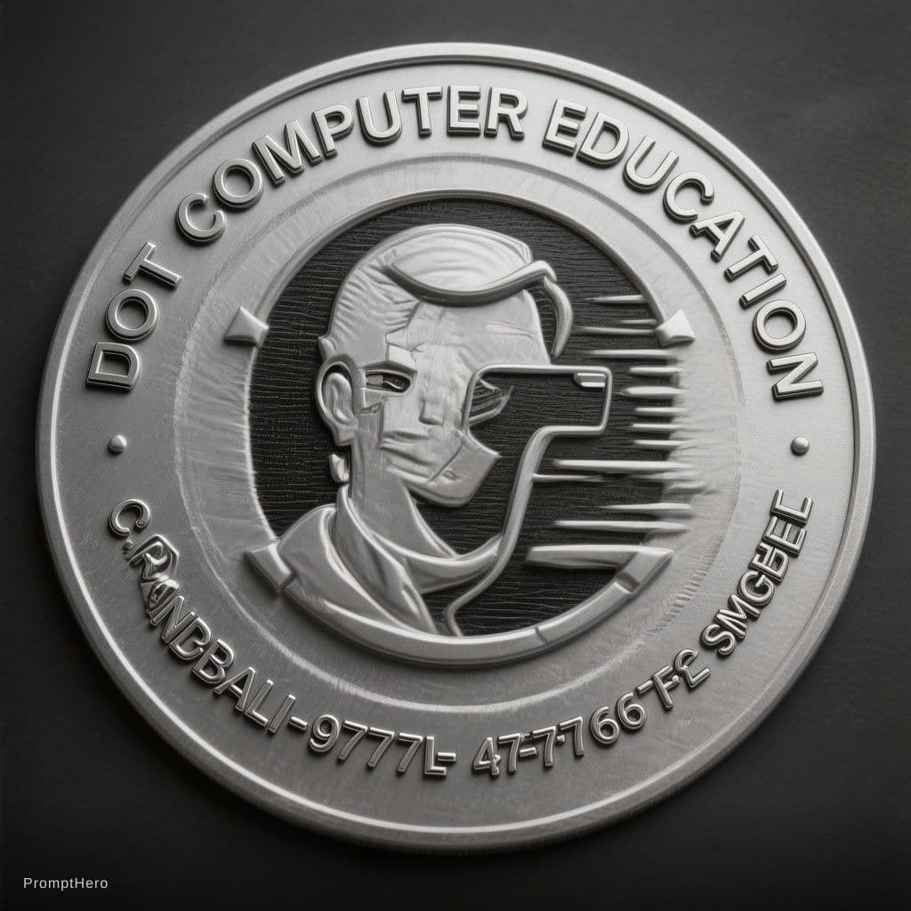 AI generated: The official seal of "DOT COMPUTER EDUCATION", "CHANDBALI-9777666752", a DIGITAL AI FACE as the INST...