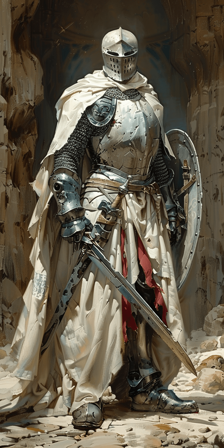 AI generated: pencil drawing of a knight with shield and cloak, in the style of fantasy adventure, majestic colori...