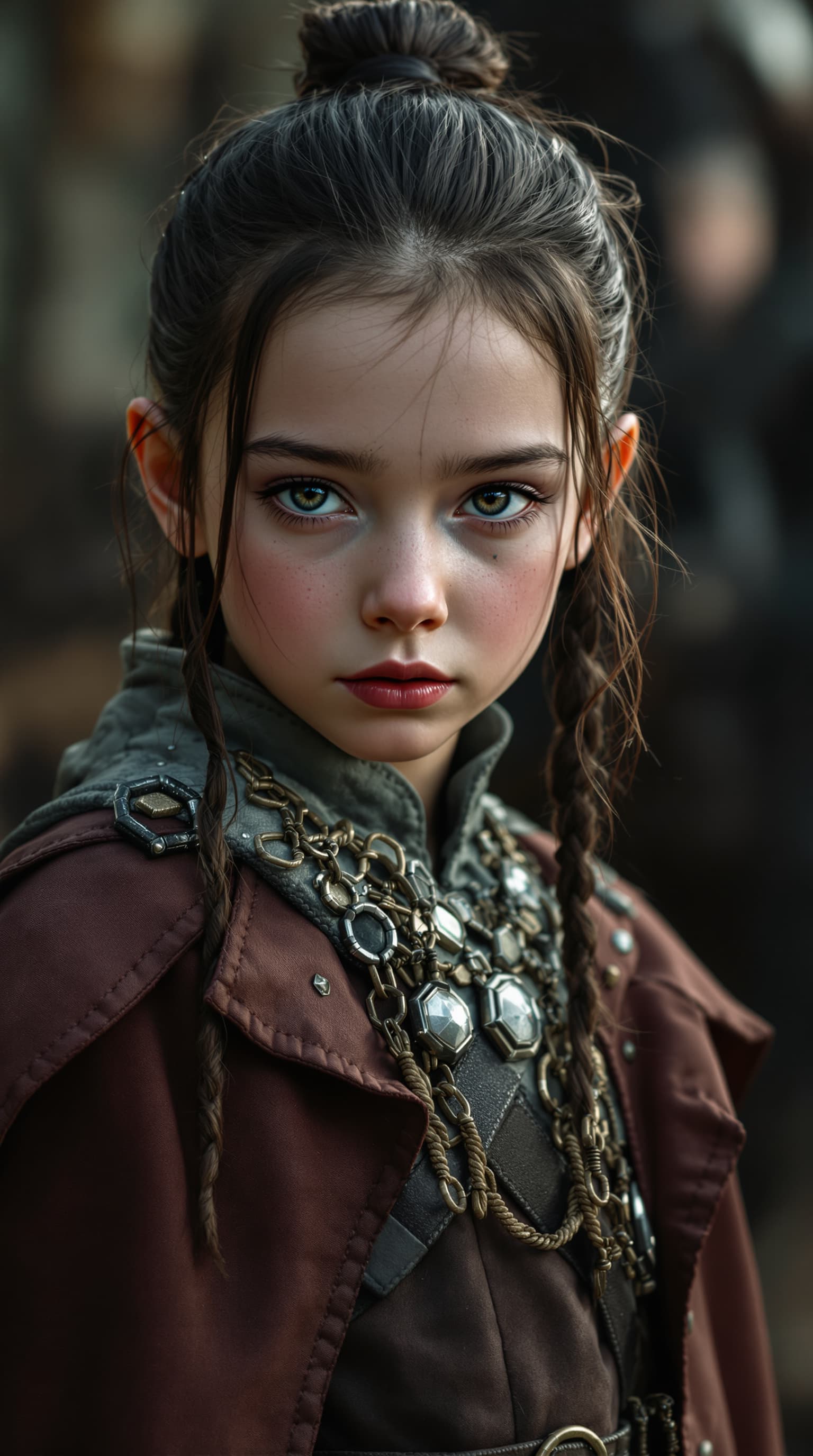 AI generated: A hyper-realistic depiction of seven year old cosplayer as Freya Allan from into the badlands



