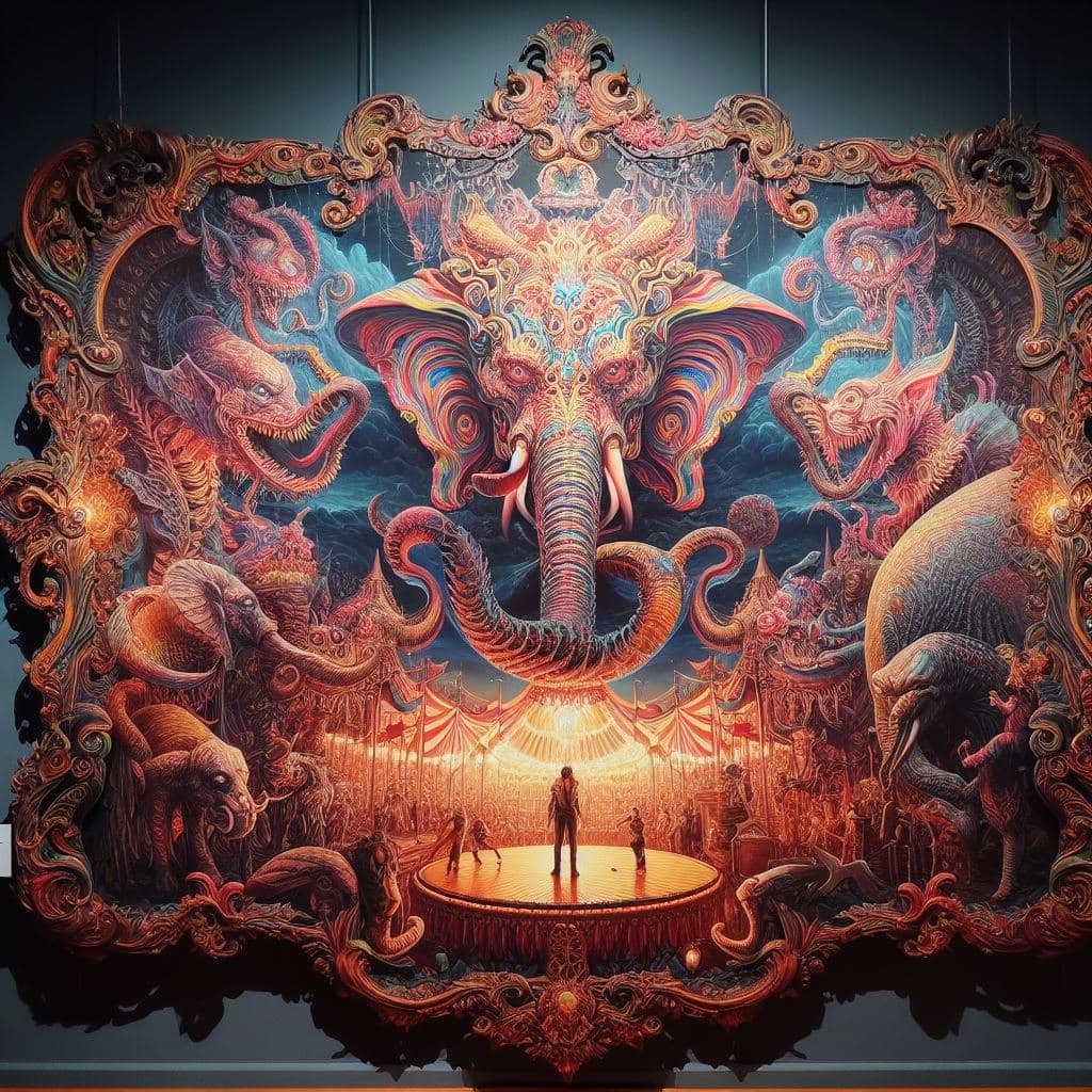 AI generated:  The Circus Show 2 At halloween Night By Greg Simkins and CRAOLA highly detailed,dynamic, rich color...