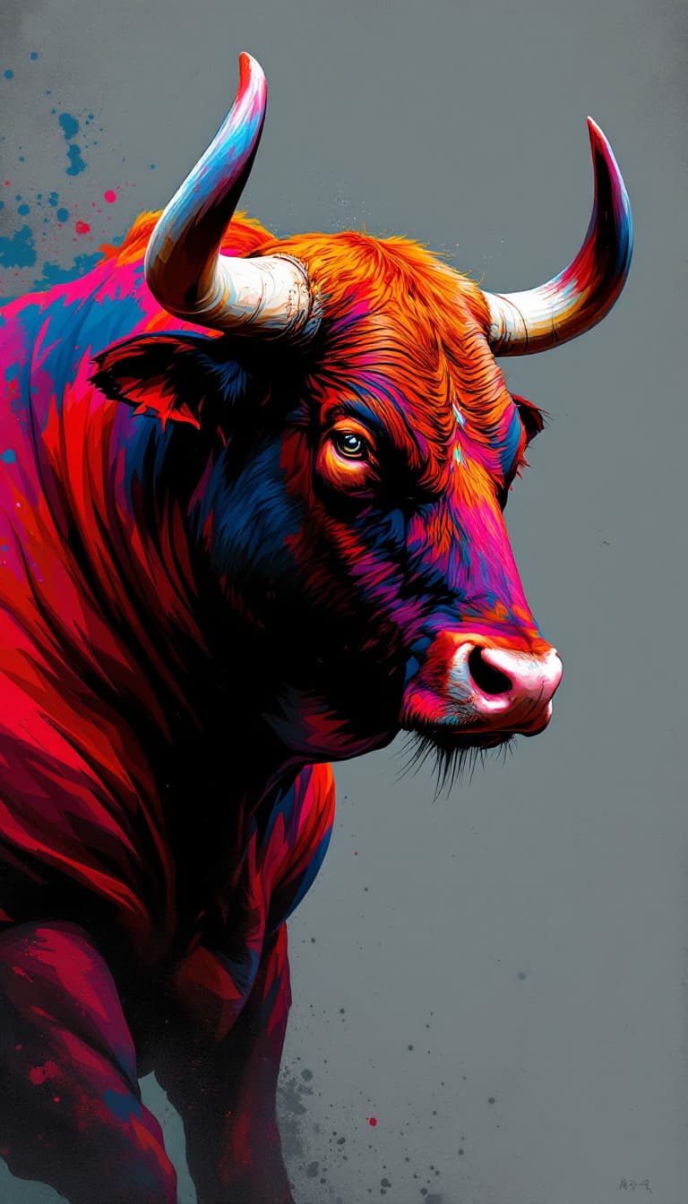 AI generated: Series of a majestic, muscle, fighting bull full body with, modern portrait series of a nelore cattl...