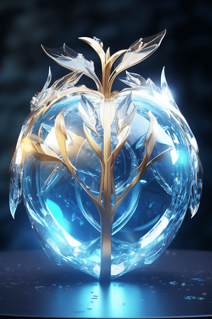 AI generated: holy light,Beautiful Spectral White crystal apple , The petal is flashing golden light, Background w...