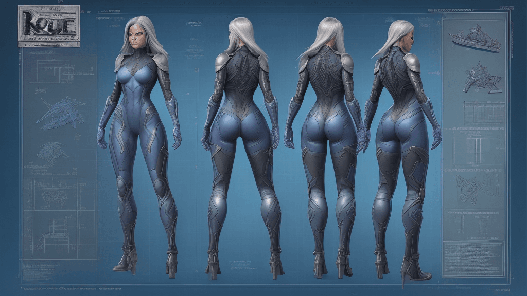 AI generated: Detailed blueprints with detailed visible notes, multicoloured digital Marvel Entertainment blueprin...