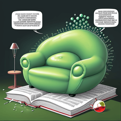 AI generated: A fat lipidic Bacteria, Pseudomonas style, which is reading a book. Instead of using a sofa, it is u...