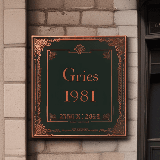 AI generated: a square wall sign in aged verdigre copper reads Le Salon at GIPSY Est. 1980/2023 . Le Salon is in a...